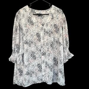 Jones & Co Blouse Womens Plus Size 2X Paint Splatter Office Vneck Career Flowy